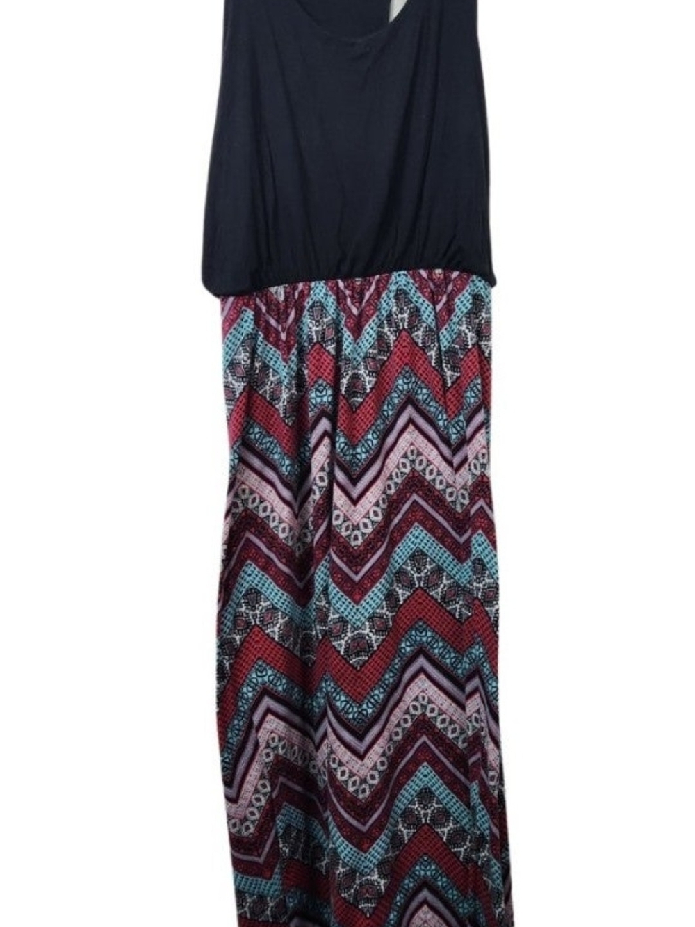 Black Top with Burgundy Chevron Maxi Skirt - Women